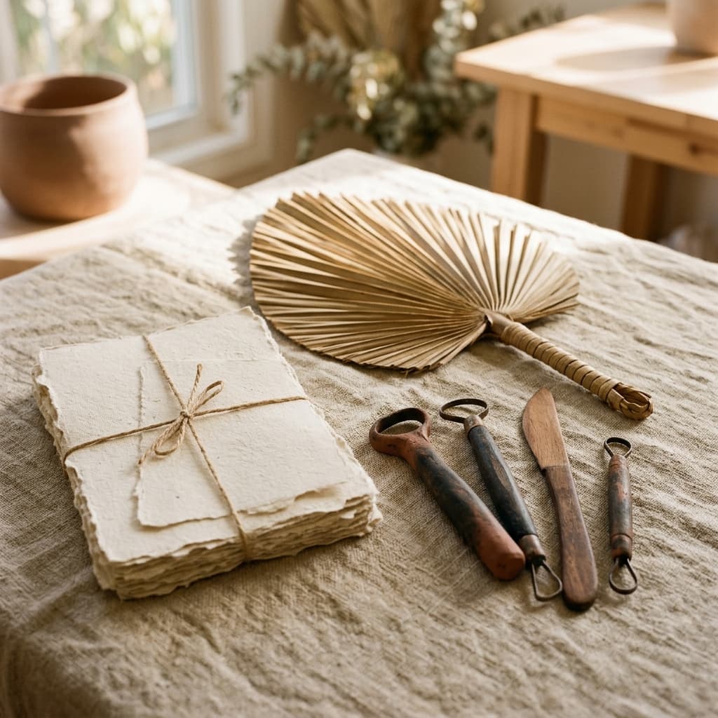 Artisan tools and cotton paper sheets